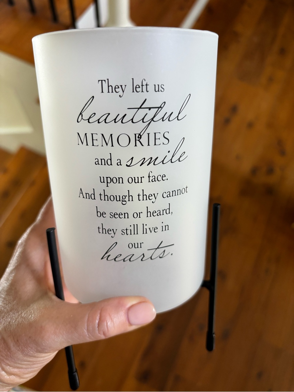 Memorial Glass Candle Holder with Script Text